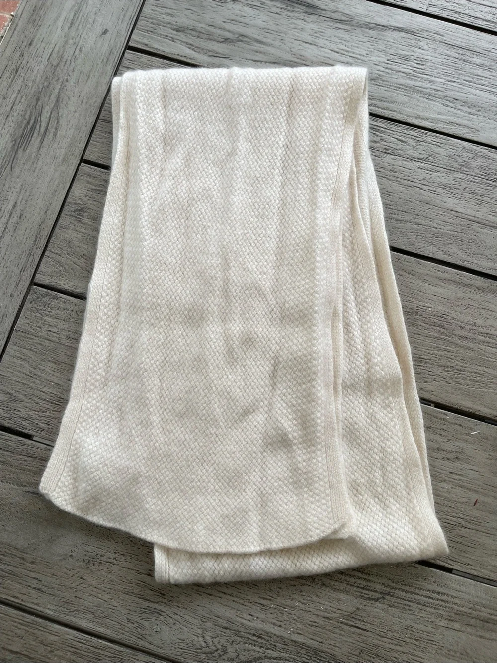 Garnet Hill 100% Cashmere Bisque White Knit Scarf Wrap 10”x70”